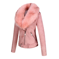 Chaqueta Corta de Gamuza Genuina para Mujer, Otoño/Invierno, con Capucha, Color Sólido, Manga Larga, Diseño a Cuadros