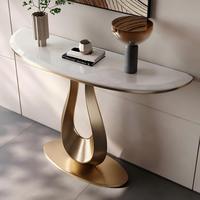 Table d'appoint murale semi-circulaire en marbre faite à la main, style luxe léger haut de gamme, console d'entrée moderne et artistique pour villa