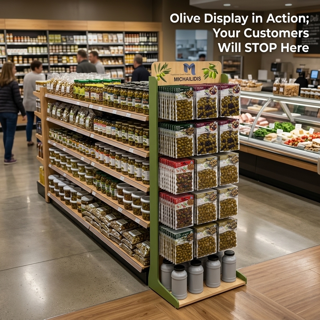 Wooden Olive Floor Display Stand with Hooks for Supermarket Retail Shelves for Grocery/Kitchen Stores and Food& Candy&Snack — view 2