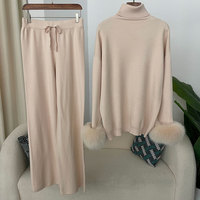 OFTBUY 2024 femmes décontracté automne hiver manteau tricoté pull pantalons longs ensemble épais chaud réel fourrure de renard poignets veste nouvelle mode