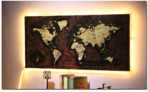 Grand Rétro Antique Carte Du Monde En Fer Forgé Creux Maison Café Bar Décoration Murale - Product Image 2