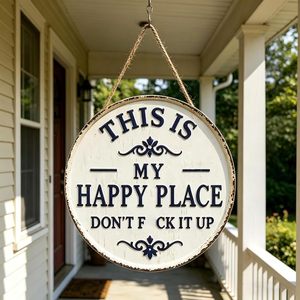 Targa in Metallo Vintage 'Happy Place', Decorazione Vintage 'Questo è il Mio Luogo Felice', Divertente Targa Rotonda in Metallo per Giardino - Product Image 5