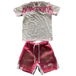 Conjunto de Verano de Dos Piezas de Algodón Vintage Informal con Logotipo Personalizado para Hombre - Conjunto de Camiseta y Pantalones Cortos con Lavado Ácido - Product Image 2