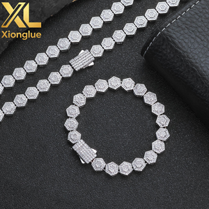Geometric Charm Chain Fashion Jewelry Iced Out Bling Zircon 8.5mm Hexagonal Shape Link Chain Bracelet Gift for <b>Men</b> - Product Image 5