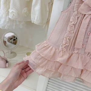 Robe d'été rose à volants et nœud pour filles, style princesse, tenue de fête mignonne pour enfants - Product Image 4