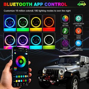 Faro de Trabajo LED Redondo de 7 Pulgadas y 12V con Halo RGB y Luces Antiniebla, 80000 Lúmenes, 6500K, para Luz Alta/Baja, para Jeep Todoterreno - Product Image 4
