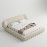 Lit Embrace, style italien minimaliste haut de gamme, lit double, cadre en bois de pin, capacité de charge élevée, forme d'arc circulaire, lit en coton et lin