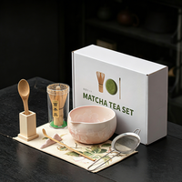 Ensemble cadeau matcha personnalisé de 8 pièces avec glaçage rose effet cristal de glace, kit de préparation japonais pour les amateurs de thé
