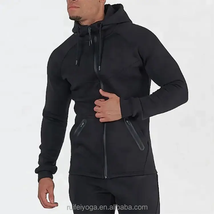 Custom Design Winter Warm Fitness Gym Jogging Pockets Sports Cotton Fleece 300 gsm Blank Full Zip Up Hoodies Athletic Men Jacket