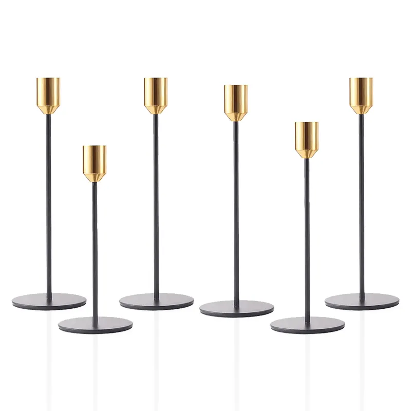 6PCS/SET Home Wedding Table Deco Votive Romantic Delicate Tall Long Modern In Bulk Fancy Copper Taper Pillar Metal Candle Holder