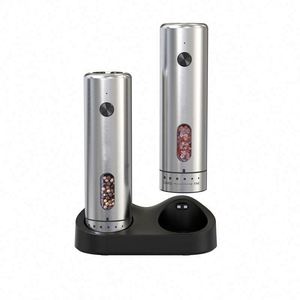 New Silver Electric Salt <b>Pepper</b> <b>Grinder</b> Set USB Charging Base LED Light 6-Level Adjustable Coarseness Stainless Steel - Product Image 1