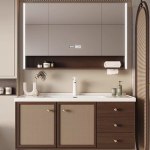 BALOM Classic Style Walnut Bathroom Cabinet Large Capacity Wood Plywood Melamine MDF <b>Vanity</b> with OEM Factory - Product Image 2