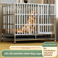 Kandang Anjing Stainless Steel Grosir 94*64*81cm, Kandang Anjing Lipat Kecil untuk Dalam Ruangan, Kandang Anjing Anti-benturan, Kualitas Tinggi Harga Murah
