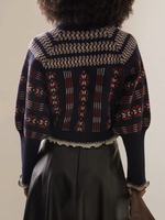 Damen Herbst Winter Schwerer Vintage Fair Isle Jacquard Kurzer Woll-Cardigan Pullover Mantel