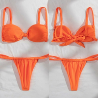 Bikini push-up sexy pour femmes, ensemble 2 pièces, micro-bikini string uni, coupe haute, 100% nylon, rembourrage amovible, vêtements de plage