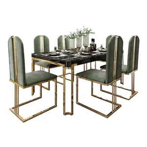轻型矩形家庭简易小户型餐桌椅组合豪华大理石餐桌，现代木制