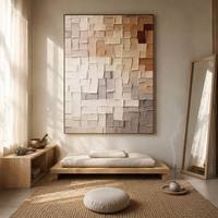 Grande peinture murale abstraite moderne Wabi Sabi en toile, texture 3D épaisse, beige et marron, pour la maison et la galerie