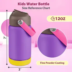 Botella de agua de 12oz para niños Botella de agua caliente de acero inoxidable 18/8 con tapa para niños Niños Bebé Logotipo personalizado
