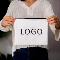 Vente en gros d'usine : Pochette zippée personnalisée en coton vierge, sacs de maquillage en toile de coton unie, sac à pinceaux cosmétiques avec logo