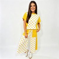 Ensemble tendance été 2 pièces à pois, coupe ajustée, décontracté, manches courtes, long, pour femme, avec blocs de couleur