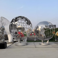 Sculpture de globe terrestre en acier inoxydable miroir, artisanat métallique abstrait personnalisé, modèle moulé, impression 3D, décoration artistique extérieure