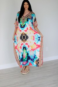 New Bohemian Style 100% Cotton <b>Kaftan</b> Colorful Floor Length V Neck Dress Women New Design <b>Summer</b> Clothing <b>Kaftan</b> Dress For Women - Product Image 4