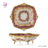 MKMJ Elegante Koninklijke Porseleinen Collectie Handgemaakte Vintage Rode Keramiek Messing Decoratieve Servies Vaas Set Luxe Huisdecoratie
