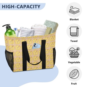 Aloha Yellow Hibiscus Flower Portable <b>Foldable</b> Reusable Shopping <b>Bag</b> Hawaii Laundry Basket Custom Logo Reusable Dust <b>Bag</b> - Product Image 5