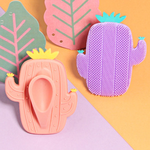 Brosse nettoyante pour le visage en silicone à motif de cactus, manuelle, pour le démaquillage et le nettoyage des pores, pour adultes et enfants - Product Image 1