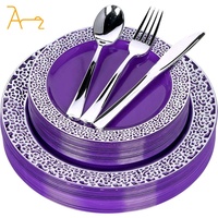 Ensemble de vaisselle en plastique de qualité supérieure pour fête, assiettes de mariage fantaisie, élégant bleu royal et argent jetables pour dessert salade traiteur
