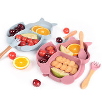 Ensemble de 8 pièces : Assiette, bol, gobelet d'apprentissage, cuillère et fourchettes en bois, vaisselle pour enfants avec ventouse, boîte
