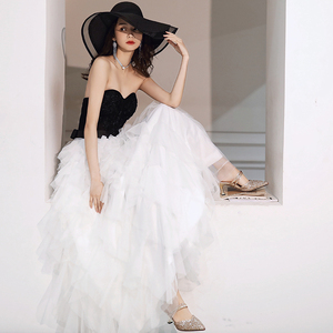 Abito da sera <span class=keywords><strong>lungo</strong></span> vintage pizzo fiori corsetto abiti da festa motivo a volant con abiti da treno - Product Image 2