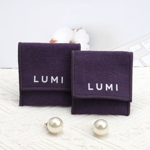 Small Purple Cotton Twill Jewelry Earring Storage Flap Dust Bag Reusable Custom Logo Printed Brush Cotton <b>Envelope</b> Jewelry Pouch - Product Image 3