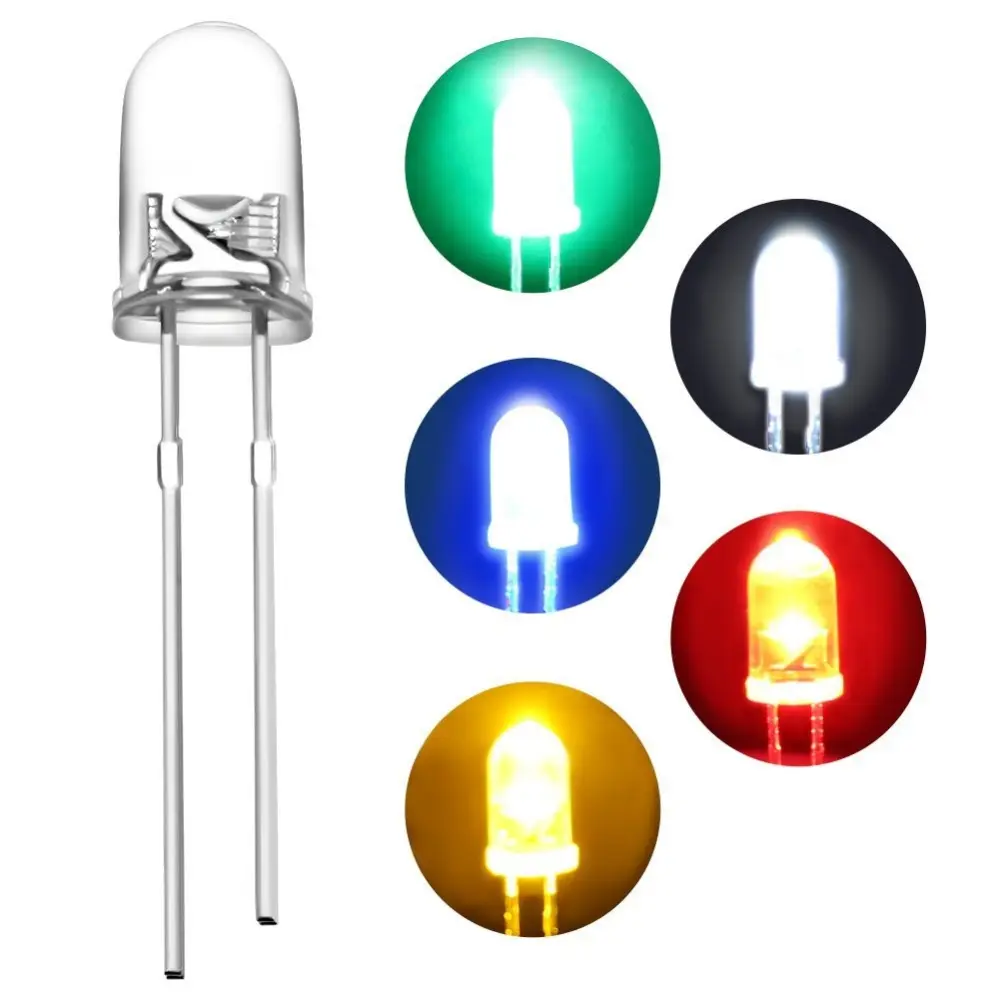 Diode LED de 5mm de diamètre, blanc, rouge, bleu, vert, jaune, vente en gros, 2 pièces