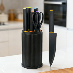 طقم سكاكين مطبخ من الفولاذ المقاوم للصدأ 6 قطع مع مقابض بلاستيكية ومقص للطهاة وتقطيع اللحوم مع صندوق هدايا ملون - Product Image 5