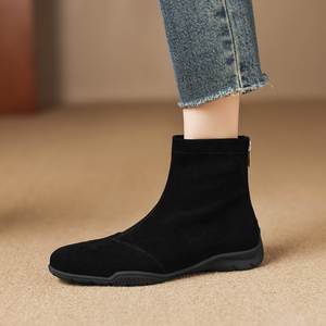 2025 Autumn and Winter New Retro Women's Flat <b>Ankle</b> Boots Suede Soft Sole Outdoor Walking Boots - Product Image 6
