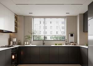 Cuisine moderne haut de gamme, style luxueux, comptoir modulaire personnalisé en stratifié, caisson en contreplaqué, robinet en verre, armoire murale - Product Image 2