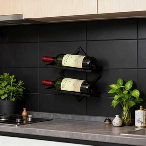 Modern <b>Wall</b> Mounted <b>Wine</b> <b>Rack</b> Black Rectangle 2 Bottle Display <b>Rack</b> For Party Home Decor - Product Image 2