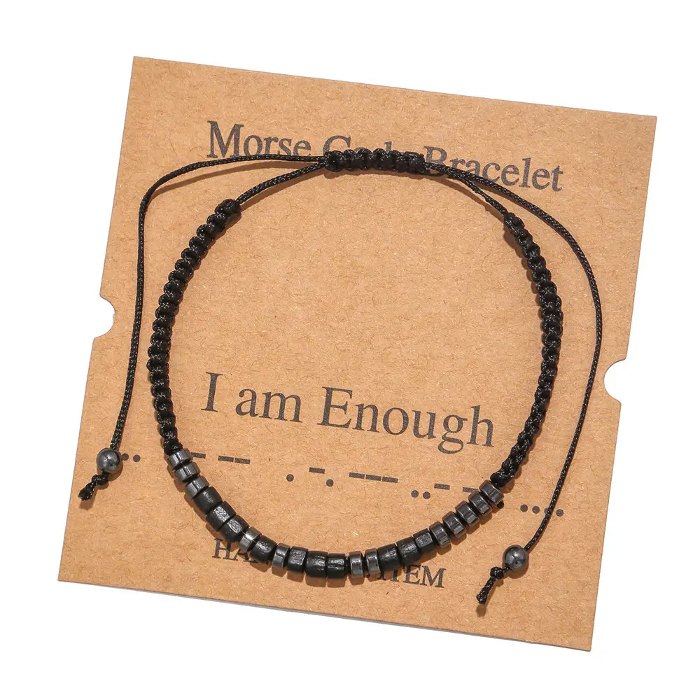 Hot-Sale Morse Code Bracelet Fashion Friendship Black Rope Braided Morse Code Bracelets For Couple Jewelry