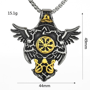 Collar de acero inoxidable con colgante de brújula vikinga para hombre, diseño de alas con símbolo nórdico vintage, joyería de regalo - Product Image 5