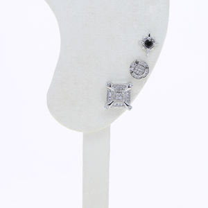 Nuevo Hip Hop hombres niño joyería de moda <span class=keywords><strong>Micro</strong></span> Pave 5A CZ Sparking Star Stud pendiente negro blanco Mini círculo cuadrado oreja Stud - Product Image 4