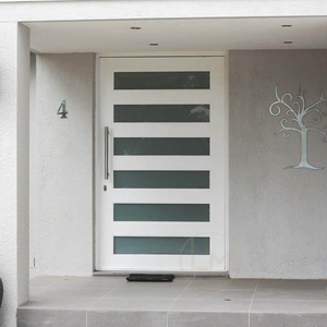 Puerta de Entrada de Seguridad Turca Moderna de Aluminio Negro Mate con Múltiples Paneles de Vidrio Horizontales, Puerta Pivotante Frontal para Villa Moderna - Product Image 4