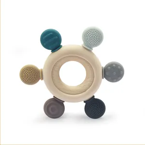 Wholesale Manufacturer Custom Silicone Teething Silicon Toys Bpa Free Wooden Ring Toy Silicone Baby Teether