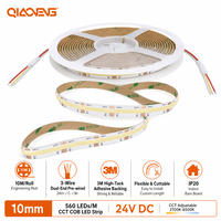Lampu Strip LED COB CCT 3-Kawat 24V 10mm Bersertifikasi CE RoHS 560LED Ra90 2700K6500K 1100lm Tanpa Titik Linear Tape Pencahayaan Komersial