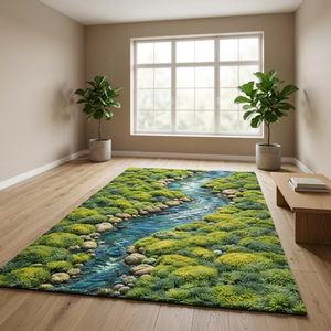 Alfombra 3D con diseño de paisaje fluvial, hecha a mano, con diseño de arroyo y piedras, para decoración moderna del hogar, dormitorio o sala de estar. - Product Image 5