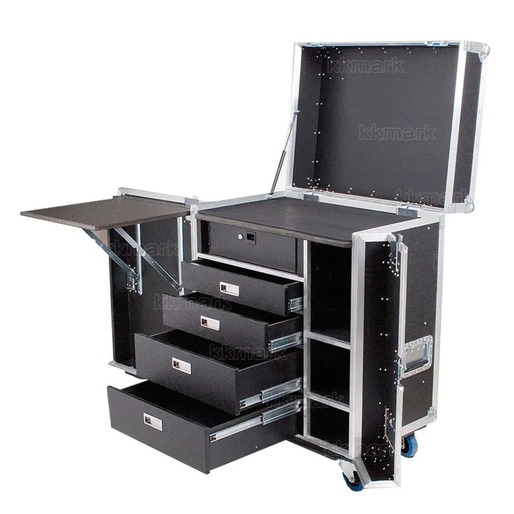 De aluminio cajón de escritorio vuelo caso de carretera para la etapa de sonido