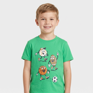 T-shirt décontracté brodé 100 % coton à manches courtes pour garçons EVERGREEN - Fournisseur d'or en gros, respirant, écologique, tricoté - Product Image 1