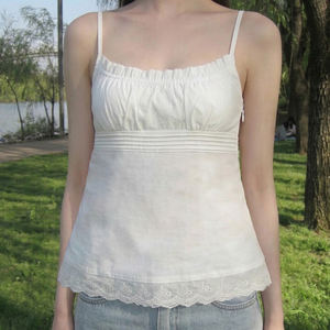 Débardeur plissé à col carré en dentelle française, coupe ample trapèze, style patchwork, Pure Desire, mignon - Product Image 6