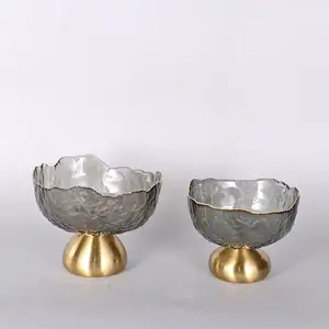 Metal Glass Serving Snack Fruit Bowls Luxury Decorative Decor Modern Glass Snack Bowl