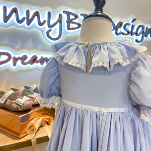 Nuevo modelo al por mayor 100% poliéster satén puff manga boutique vintage <span class=keywords><strong>moda</strong></span> niños reliquia vestidos para niñas - Product Image 4